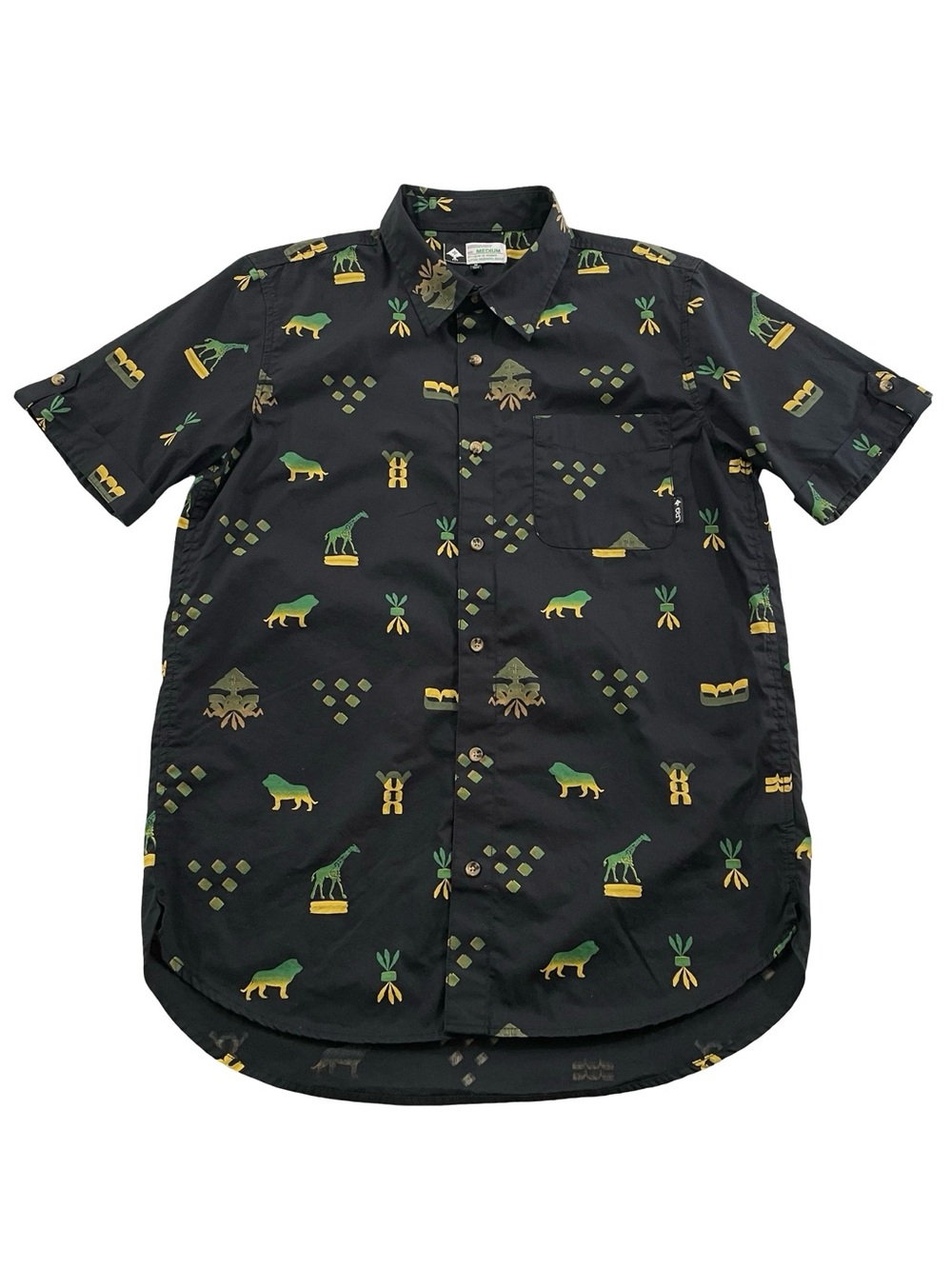 LRG Lifted Research Group Giraffe Lion Print Button-Up Shirt Size M *Retail $70